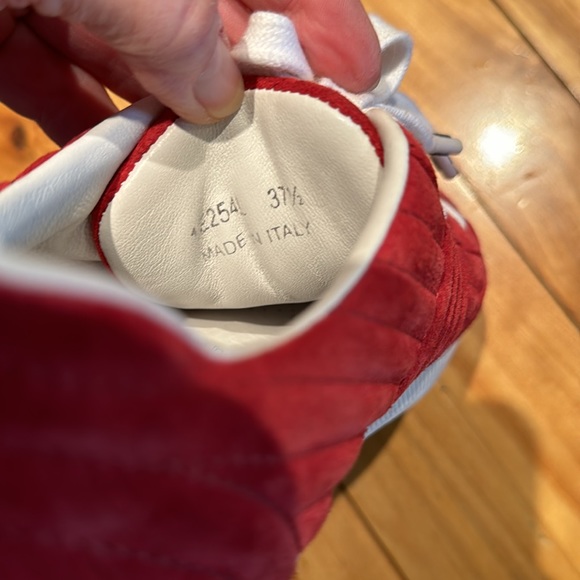 Prada Programme red suede quilted/channeled lace up low top sneakers 37 1/2 - Picture 9 of 11